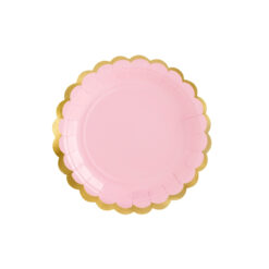 Πιάτα χάρτινα - χρυσό περίγραμμα - baby pink - 18cm - 6τμχ