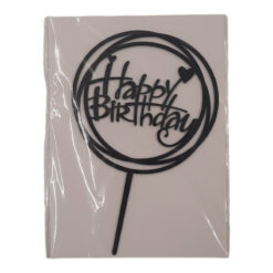 Happy Birthday - plexiglass topper - μικρό στρογγυλό - μαύρο